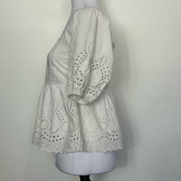 Walter‎ Baker Top Eyelet Blouse White Puff Sleeve Empire Waist Size S - Picture 3 of 10